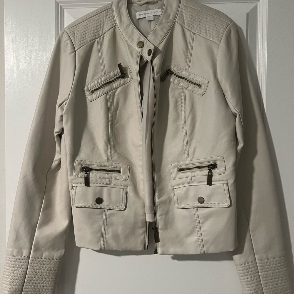 Soft Buttery Faux Biker Cream Lether Jacket Size Small - Picture 3 of 11